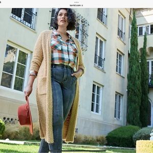 torrid Long Open-Front Teddy Cardigan in Camel
